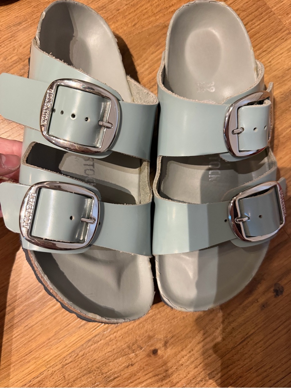 Birkenstock Two-Buckle Slide Sandals in Pale Mint